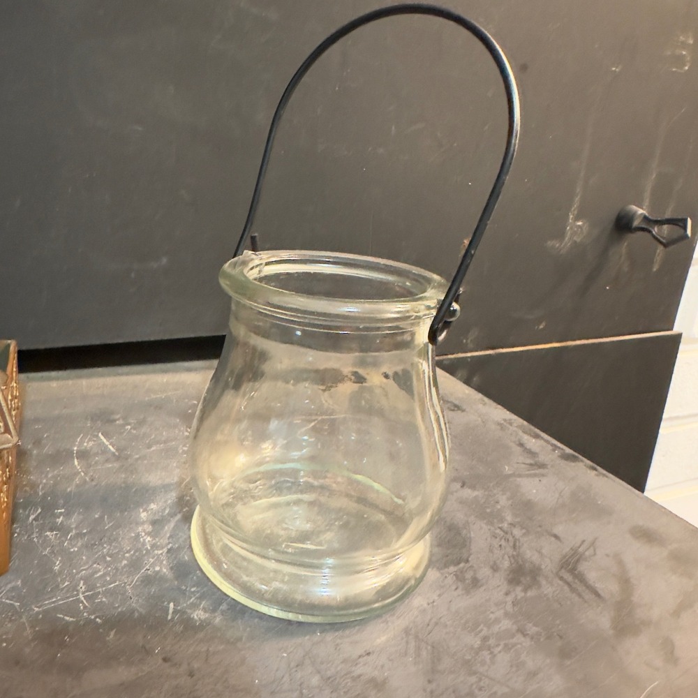 Glass Candle Holder Lantern Jar Metal Handle Farmhouse Rustic Decor - Picture 6 of 6